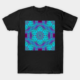 Abstract cyan flower kaleidoscopes T-Shirt